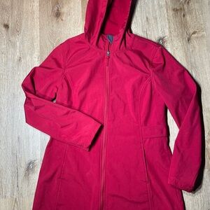 Elegant Red Hooded Trench Coat